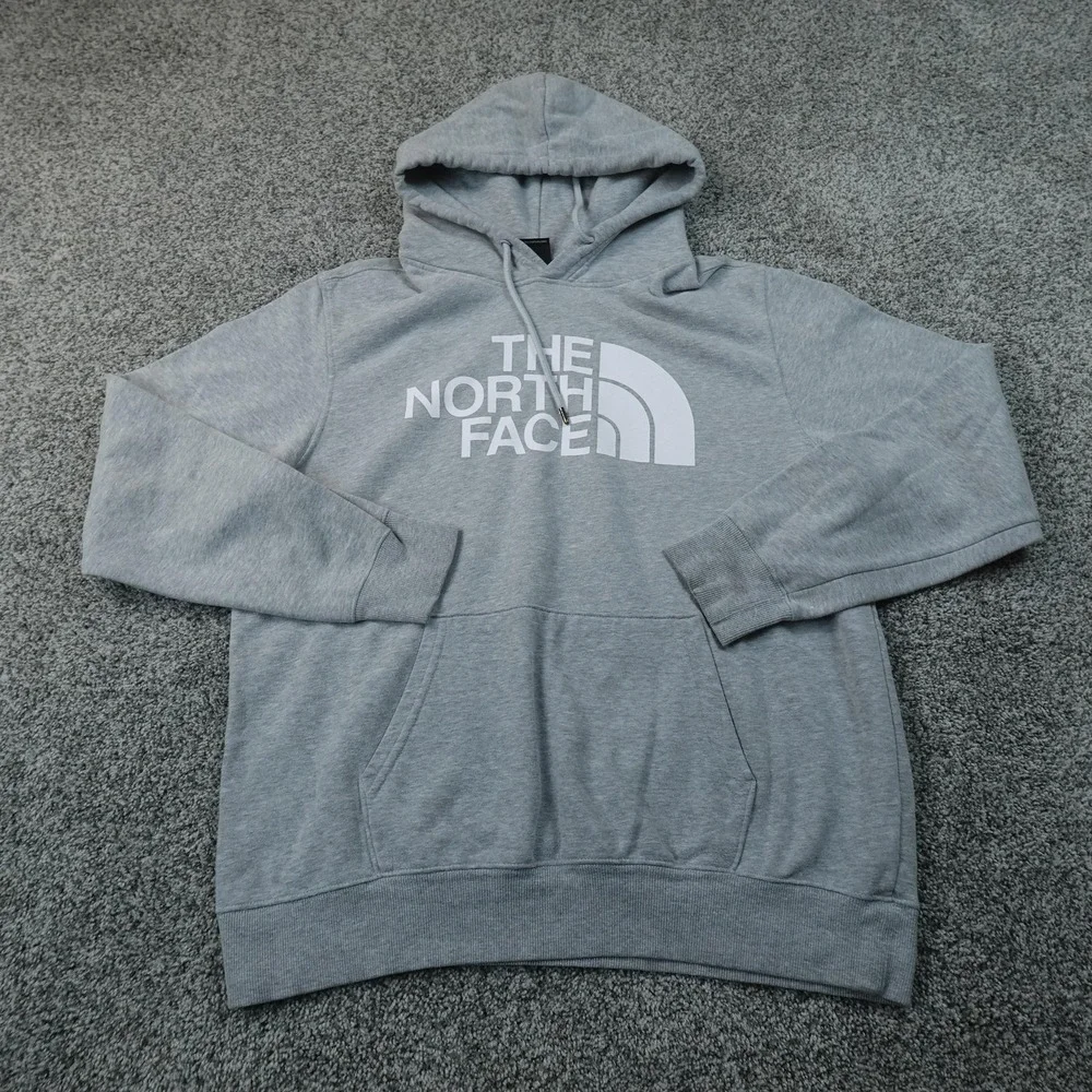 North Face Hoodie Mens L Gray Graphic Logo Pullover Sweatshirt Sweater Fleece